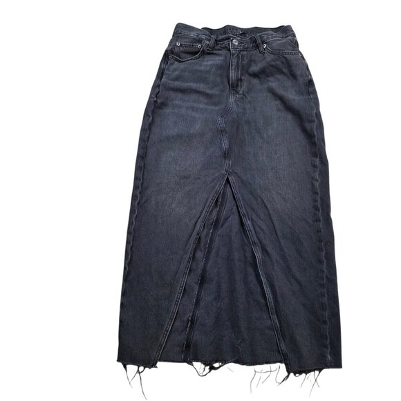 American Eagle Outfitters Dresses & Skirts - American Eagle Maxi Denim Skirt Womens 6 High Slit Raw Hem
